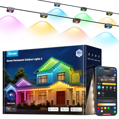 Govee Permanent Outdoor Lights 2, 150ft RGBIC Outdoor Lights with 100 Modes