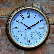 WKNHHL Garden Clocks Outdoor Waterproof, 15 Inch Vintage Roman Numerals Outdoor Clocks for The Garden Wall Mounted with Thermometer Hygrometer Silent Quartz Clock Outside Clock