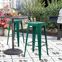 ZDXY 30 Inches Metal Bar Stools Breakfast Stool Kitchen Chair for Counter Height Indoor-Outdoor Modern Stackable Industrial Stools with Square Seat, Set of 4 (Green)
