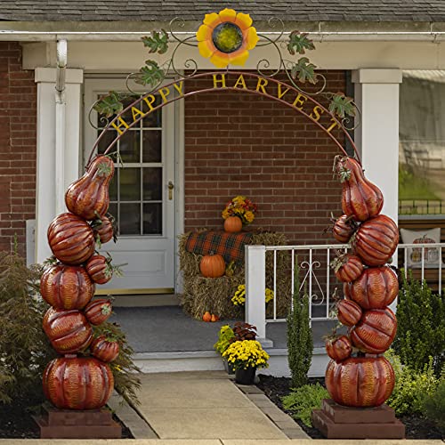 Zaer Ltd. Large Metal Halloween Archway Arbor (Happy Harvest Stacked Pumpkins Metal Arbor)