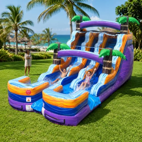 TentandTable 15FT Commercial Inflatable Double Water Slide, Tropical Purple