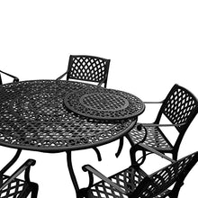Oakland Living Modern Ornate Outdoor Mesh Aluminum 59-in Large Black Round Patio Dining Set with Lazy Susan and Six Chairs