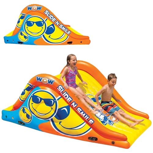 WOW Sports Giant Inflatable Floating Water Slide - 2 Lanes - 9 ft - Hi-Vis Graphics - Kids & Adults