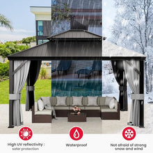 Pamapic 12'x14' Hardtop Gazebo with Netting and Curtains Black