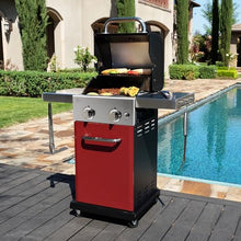 Permasteel 2-Burner Propane Gas Grill, BBQ Grill with Foldable Side Tables & Tool Hooks, Perfect for Outdoor Cooking, Patio & Garden, Red