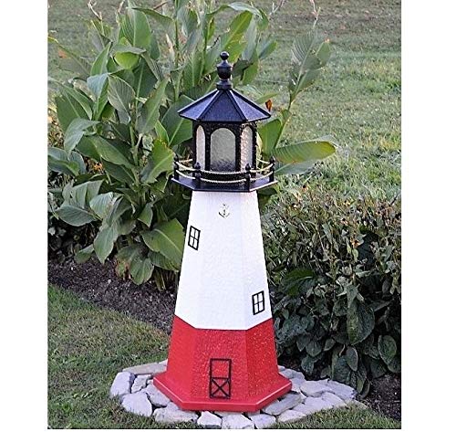 Backyard Crafts Amish-Made Vermillion, OH Replica Lighthouse with Solar-Powered LED Lighting, 48" Tall