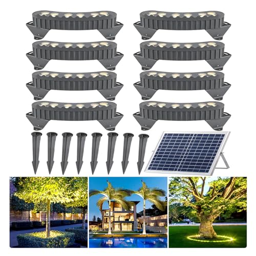 NRPEAK Solar Spot Lights for Outside, Low Voltage Landscape Up Lighting for Palms Tree, Garden Lights, Easy to Assemble(Red Light,Pack of 8)