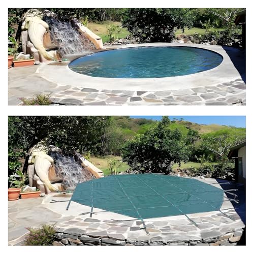 MZZKFC Outside Inground Pool Safety Covers Mesh Round, Winter Swimming Pool Protector Cover Block Thick Snow/Dead Leaves, Prevent Drowning of Children and Pets(Green Dia,1051cm/34.5')