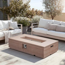 Christopher Knight Home Maloa Outdoor Propane Fire Pit Table with Lava Rock, No Assembly MGO Tank Table for Patio/Deck, 50000 BTU, MGO Rectangular Tabletop Fire Pit, Modern Patio Fire Table, Natural