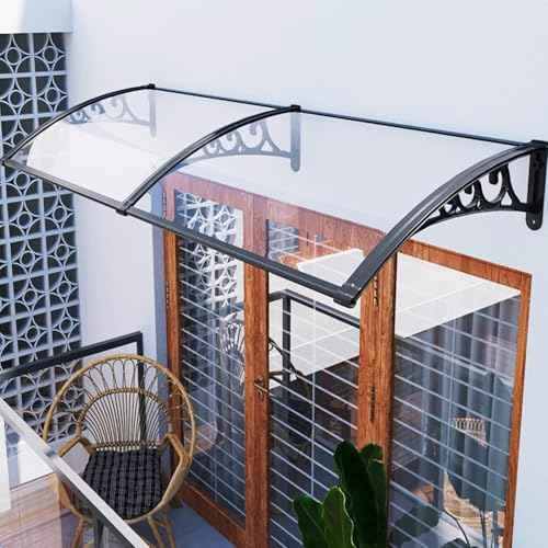 GJZDPMY Complete Awning Kit 39"x91" -Outdoor Awnings for Windows Decks & Patios Featuring Black Steel Brackets & Clear Panels - Weather-Resistant Metal Awning Solution