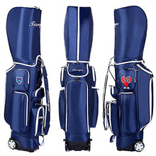 ACXZ Golf Clubs Cart Carry Bag with Wheels 5 Way Dividers, Lightweight Trolley Bag Blue