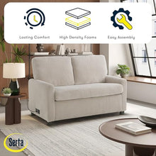 Serta® Darnold 53.5" Pull-Out Sleeper Loveseat, Twin Size, Dreamcoil® Comfort, Memory Foam Pull-Out Mattress, USB-C and USB-A Power Ports, Soft Corduroy Fabric, Beige