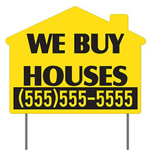 VictoryStore Custom We Buy Houses Yard Sign, 17x22 Inches Yellow Corrugated Plastic House Shaped Set of 100 Signs with Stakes