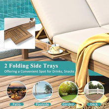 Praxatek Patio Double Chaise Lounge with 5-Position Adjustable Backrest, Acacia Wood Frame, 4-Inch Cushions, Seats 2, Gray (Light Teak)