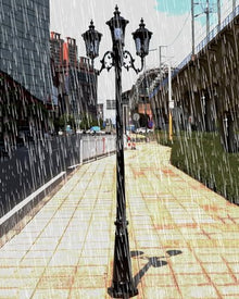 CUTPOIY 3-Lights High Post Light Water Ripple Glass Shade Pole Lamp Rainproof Street Lighting Fixture for Garden Patio Entryway (Black-118.11″)