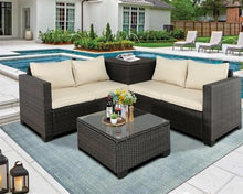 UOPYNE Outdoor Patio Wicker Furniture Set, No Assembly Required All-Weather Rattan Conversation Bistro & Storage Box Glass Top Table for Garden, Porch, Balcony and Deck