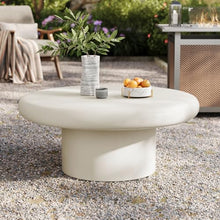 Modway Argos Round Concrete Coffee Table in White - Cement Low Coffee Table for Sitting on The Floor - Weather Resistant Stone Patio Coffee Table - Indoor Outdoor 34 Inch Center Table