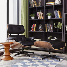DESALAI Patio Lounge Chair with Ottoman,Indoor/Outdoor Lounge Chair Faux Leather Aluminum Alloy Base,Mid Century Lounge Chair Swivel Chair Soild Wood Swivel Chair Armchair, Walnut