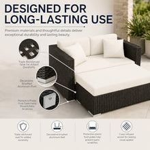 Golden Flame Outdoor Day Lounger with Matching Ottoman, All-Weather HDPE Wicker Patio Chaise Lounge with Plush Cushions, Powder-Coated Aluminum Frame, Deep Outdoor Seating - Canvas Natural