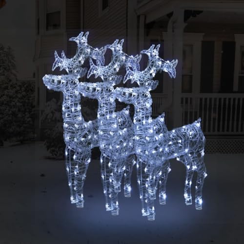 QZZCED Set of 3 Lighted Acrylic Reindeer Christmas Decorations with Dynamic LED Patterns and Weather-Resistant Finish for Indoor and Outdoor Holiday Display