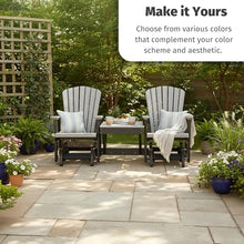 DutchCrafters Slat Fan Back Double Poly Adirondack Glider Outdoor Patio Chairs with Center Table (Black & Aruba Blue)
