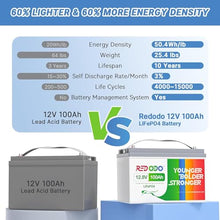 Redodo 12.8V 100Ah LiFePO4 Battery with 14.6V 20A Lithium Charger
