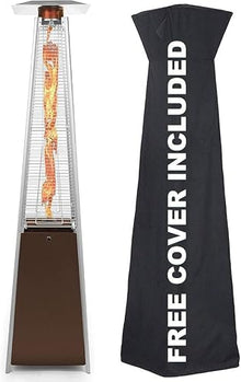 Golden Flame Resort Model 49,000 BTU NATURAL GAS Glass-Tube Flame Patio Heater in Rich-Mocha Matte Finish with Mobility Wheels and Protective Cover