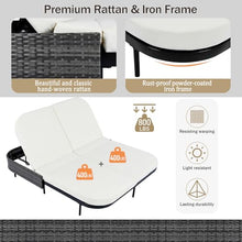 BAIESTWANG 800LB Capacity Outdoor Double Daybed with 5-Level Reclining Backrests, Patio Rattan Loveseat Iron Frame, Removable Cushions & Pillows Washable, Beige+Black