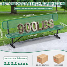 esheno 8FT Outdoor Garden Bench, Heavy Duty Metal Patio Bench with Backrest, Rustproof Resistant Commercial Grade Outdoor Seating for Park Yard Lawn Deck Balcony Porch, Green
