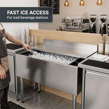 18” x 48” Stainless Steel Underbar Ice Bin - 161 lb NSF Extra-Wide Commercial Bar Ice Chest with Sliding Lid, Bottle Holders, Insulated Storage, Backsplash, Drain Pipe