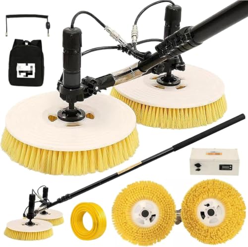 UMJIGF Battery-Powered Solar Panel Cleaning Brush Kit with Telescopic Rod, Double Rotating Brush Head, Water Pipe & Power Cord - Efficient PV Panel Maintenance Tool,550cm