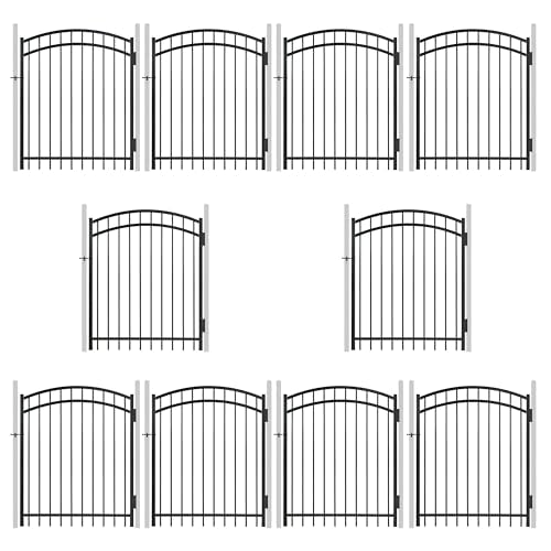 Fencer Wire Heavy Duty Arched Decorative Fence Gate, 5FT Height x 4FT Width Outdoor Fence Gate, Outdoor Anti-Rust Metal Steel Gate for Fencing Garden Barrier, with Gate Lock, Pack of 10