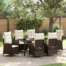 FUDUGEHMIOFWFJJ Modern 7-Piece Brown Poly Rattan Garden Dining Set with Cushions for Patio Backyard Outdoor Furniture, All-Weather Wicker Table and Chairs for Porch Deck
