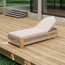 Seeheool Outdoor Chaise Lounge Chair, Acacia Wood Pool Chair with Adjustable Backrest and Cushion, Outdoor Lounge Chair for Beach, Yard, or Poolside (Beige Rope)