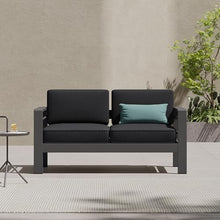 roomfitters Outdoor Aluminum Patio Loveseat with Water-Resistant Cushions, Durable Frame for Garden or Poolside, Comfortable Seating for Two, Ideal for Any Outdoor Space, Dark Grey