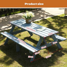 TRAGLO Wooden Picnic Table with Bench Outdoor Camping Table Chair Set 6 Person Patio Dining Table with Umbrella Hole for Deck Lawn Garden Backyard(Blue,120x55x60cm)