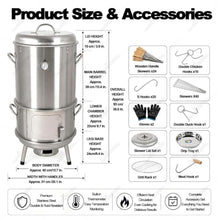 Vertical Smoker Grill Combo36.6in Stainless Steel Charcoal Meat Smoker