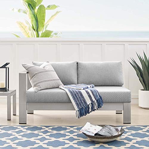 Lounge Loveseat Sofa, Fabric, Aluminum, Silver Grey Gray, Modern, Outdoor Patio Cafe