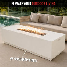 AMS 66" Rectangular Propane Fire Pit Table for Outdoor Patio, Cream White