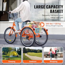 VEVOR Folding Adult Tricycle 26-Inch Lightweight Aluminum Alloy 3 Wheel Cruiser Bike with Large Rear Basket Orange