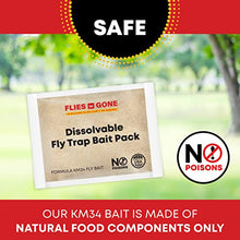 Flies Be Gone Outdoor Fly Traps 2-Pack Reusable – with 2 Dissolvable Fly Attractant Refill Packets & 2 Suspension Straps - Protein-Powered Attractant Catcher for Your Patios, Home and Commercial Use.
