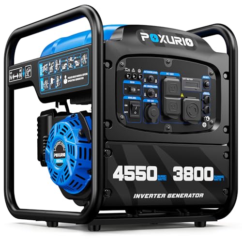 POXURIO 4550-Watt Portable Inverter Generator for Home Use, Open Frame Generator Gas Powered, Lightweight & Quiet for Home Use and Emergency Backup, EPA Compliant-Blue