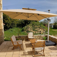 12' x 12' Square Silver Thicker Pole Cantilever Umbrella With Base,Beige