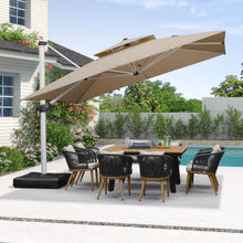 12' x 12' Square Silver Thicker Pole Cantilever Umbrella With Base,Beige