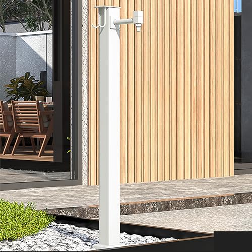 SDVantage Frost Free Outdoor Faucet Stand Vertical Garden Water Spigot with Freestanding Hose Holder 80Cm Gray Post for Winter Protection and Easy Access,60Cm-White-A-Side Water Inlet