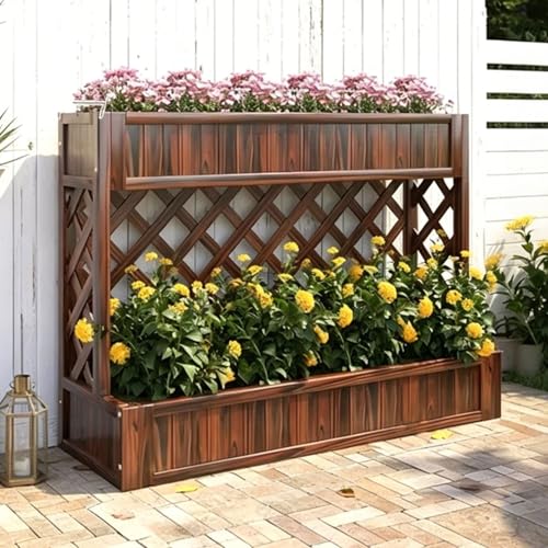 NABOOJ Wooden Lattice Garden Pots with Trellis, 2-Tier Raised Garden Bed for Outdoor Plants, Privacy Screen Flower Planter for Balcony, Garden, Shop Partition