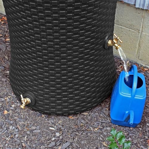 Good Ideas Impressions 50 Gallon Nantucket Rain Barrel Water Collector with Garden Planter and Brass Spigot Black
