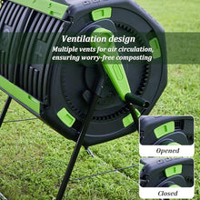 Garden Compost Bin, Outdoor Tumbling Composter, Integrated Sliding Double-Door Lid, Vent Design, Dual Chamber Waste Recycling Machine for Garden, Kitchen, Yard