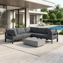 Outdoor Escape Gray Fabric Modular Sectional, Weather-Resistant Upholstery, Contemporary Style, Comfortable Back, Seat Heights