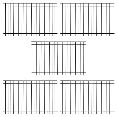 Fencer Wire Pack of 5 Heavy Duty Flat Top Fence Barrier Panel, 5FT Height X 8FT Width Anti-Rust Metal Fencing Panel, 2” Diameter Steel Outdoor Decorative Garden Fence Panel